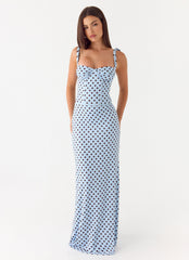 Akil Corset Maxi Dress - Blue Mocha Dot