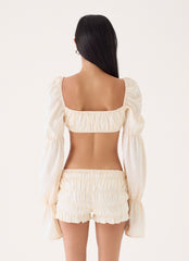 Elique Satin Long Sleeve Top - Cream