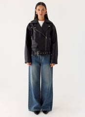 Ethan PU Biker Jacker - Black