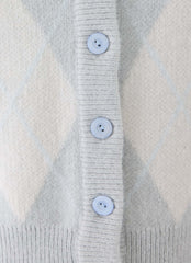 Evelina Knit Cardigan - Grey Argyle