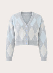 Evelina Knit Cardigan - Grey Argyle
