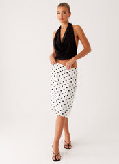 Evoke Chiffon Midi Skirt - White Polka Dot