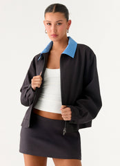 Harlee Poplin Suiting Jacket - Charcoal