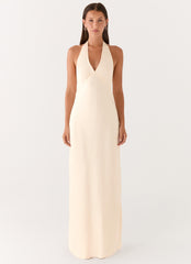 Heavy Hearted Satin Maxi Dress - Pearl