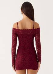 Just This Once Lace Mini Dress - Merlot