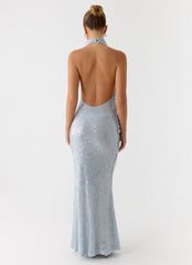 Kaida Sequin Maxi Dress - Misty Blue