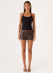 Kally PU Low Rise Shorts - Washed Brown