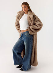 Kamil Faux Fur Maxi Coat - Tan Beige
