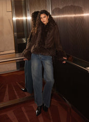 Kamsy Faux Fur Trim Coat - Chocolate