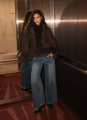 Kamsy Faux Fur Trim Coat - Chocolate