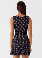 Kelda Mini Dress - Black Polkadot