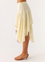 Kia Low Rise Asymmetrical Midi Skirt - Purple Floral
