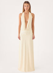 Kolisa Beaded Halter Maxi Dress - Cream
