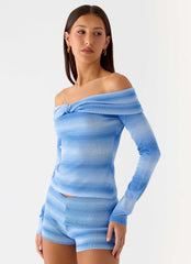 La Luna Bardot Knit Top - Cerulean