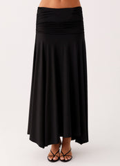 Liana Ruched Maxi Skirt - Black