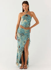 Lloyd Beaded Halter Top - Aqua Blur