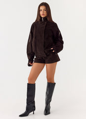 Marlow Faux Suede Jacket - Chocolate