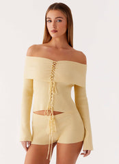 Muted Muse Knit Long Sleeve Top - Yellow