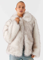 Novera Faux Fur Jacket - White Grey