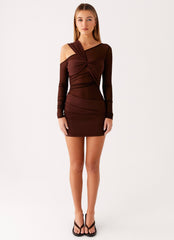 Ophelie Asymmetric Long Sleeve Mini Dress - Chocolate