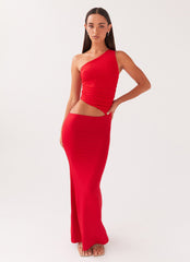 Seranella One Shoulder Maxi Dress - Cherry Red