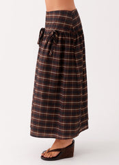 Quiet Places Cotton Midi Skirt - Chocolate Check
