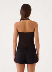 Raffita Ruched Halter Top - Chocolate