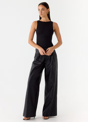 Samuel Low Rise Faux Leather Pants - Black