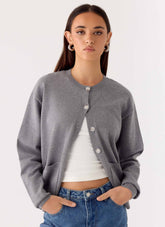 Sean Relaxed Knit Cardigan - Grey