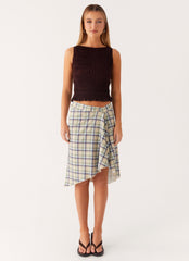 Shes a Lady Midi Skirt - Cedar Check