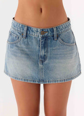 Silas Low Rise Denim Mini Skirt - Vintage Wash Blue
