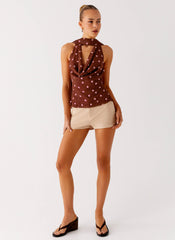 Stealing Love Scarf Top - Chocolate Strawberry Dot
