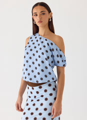 Stick Around Top - Blue Mocha Dot