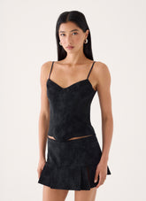 Sugar And Spice Faux Suede Corset Top - Black