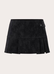 Sugar And Spice Faux Suede Pleat Mini Skirt - Black