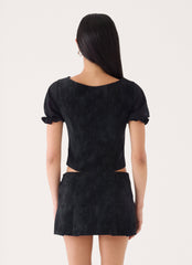 Sweet And Salty Faux Suede Corset Tie Top - Black
