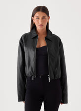 Sydney Faux Leather Bomber - Black