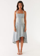 Tanisha Denim Midi Dress - Washed Blue
