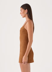 Tatum Faux Suede Mini Dress - Tan