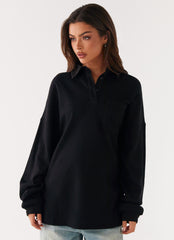 Torrie Oversized Polo Top - Black
