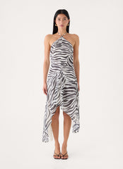 Tunelia Asymmetric Midi Dress - Zebra
