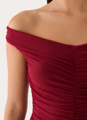 Valcera Ruched Midi Dress - Maroon