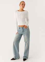 Wonderwall Lace Up Long Sleeve Top - White