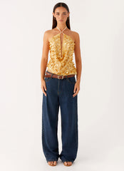 Xander Sequin Halter Top - Gold