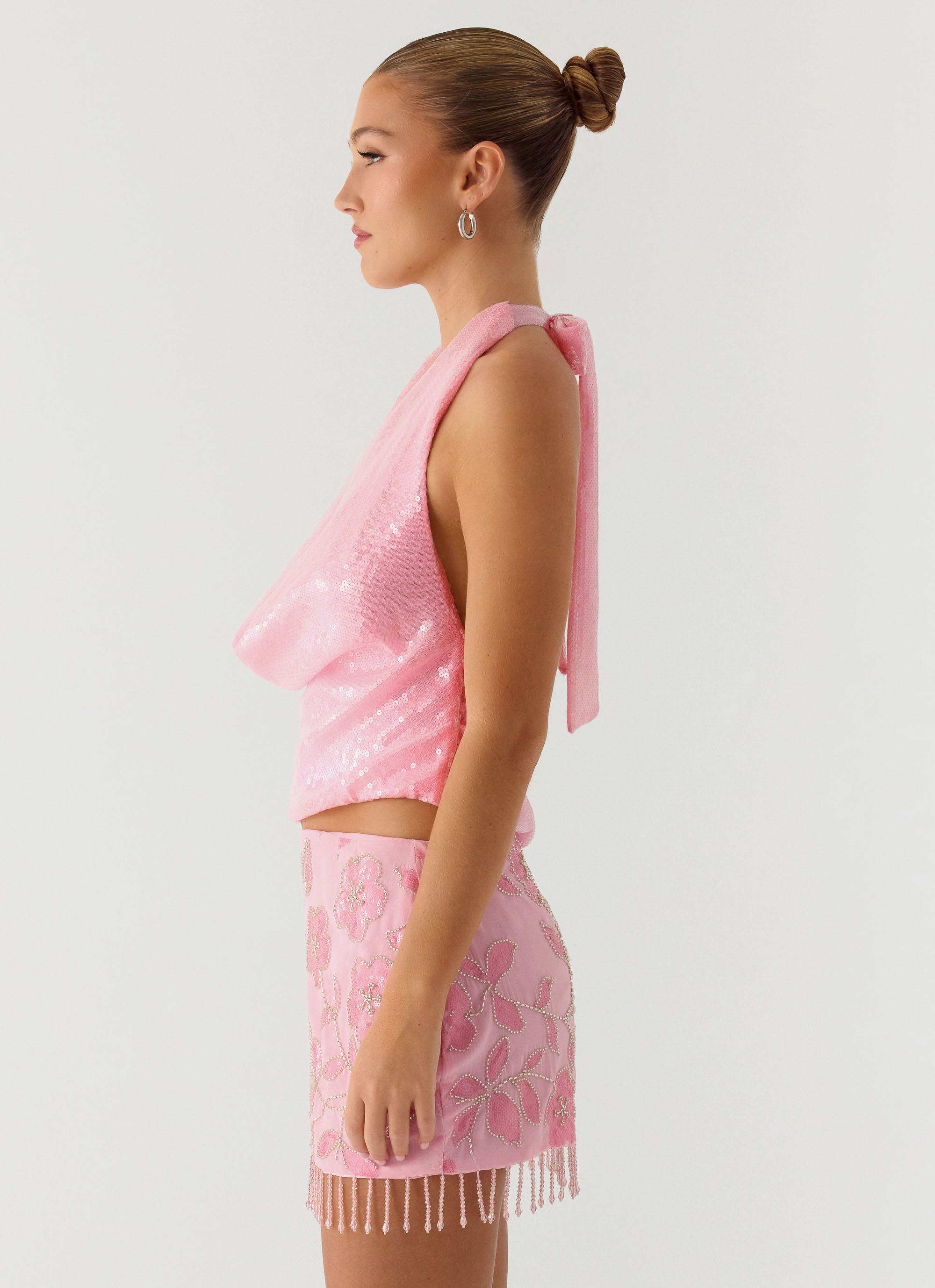 Hollie Sequin Cowl Top - Pink