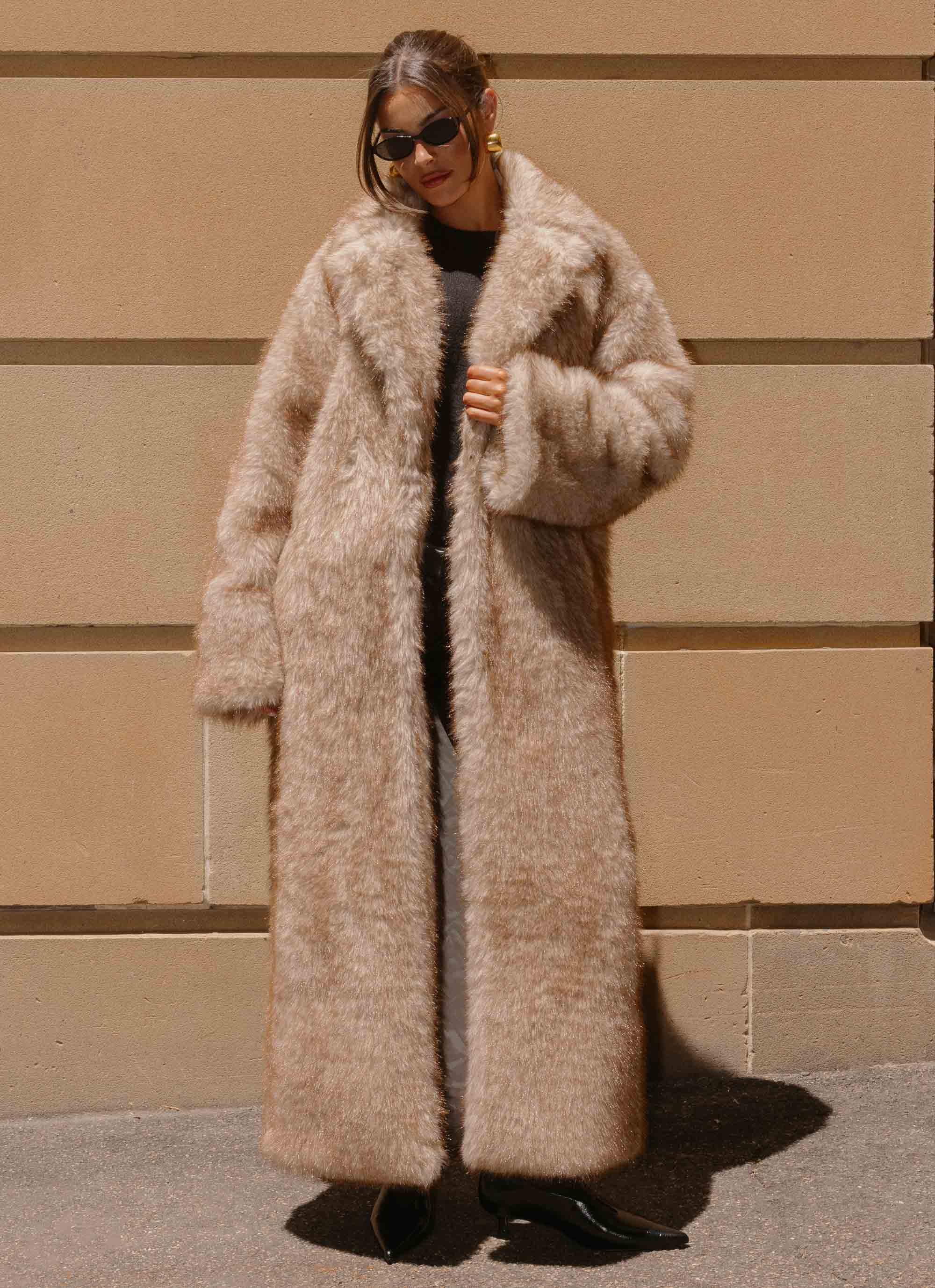 Kamil Faux Fur Maxi Coat - Tan Beige