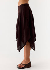 Kia Low Rise Asymmetrical Midi Skirt - Chocolate