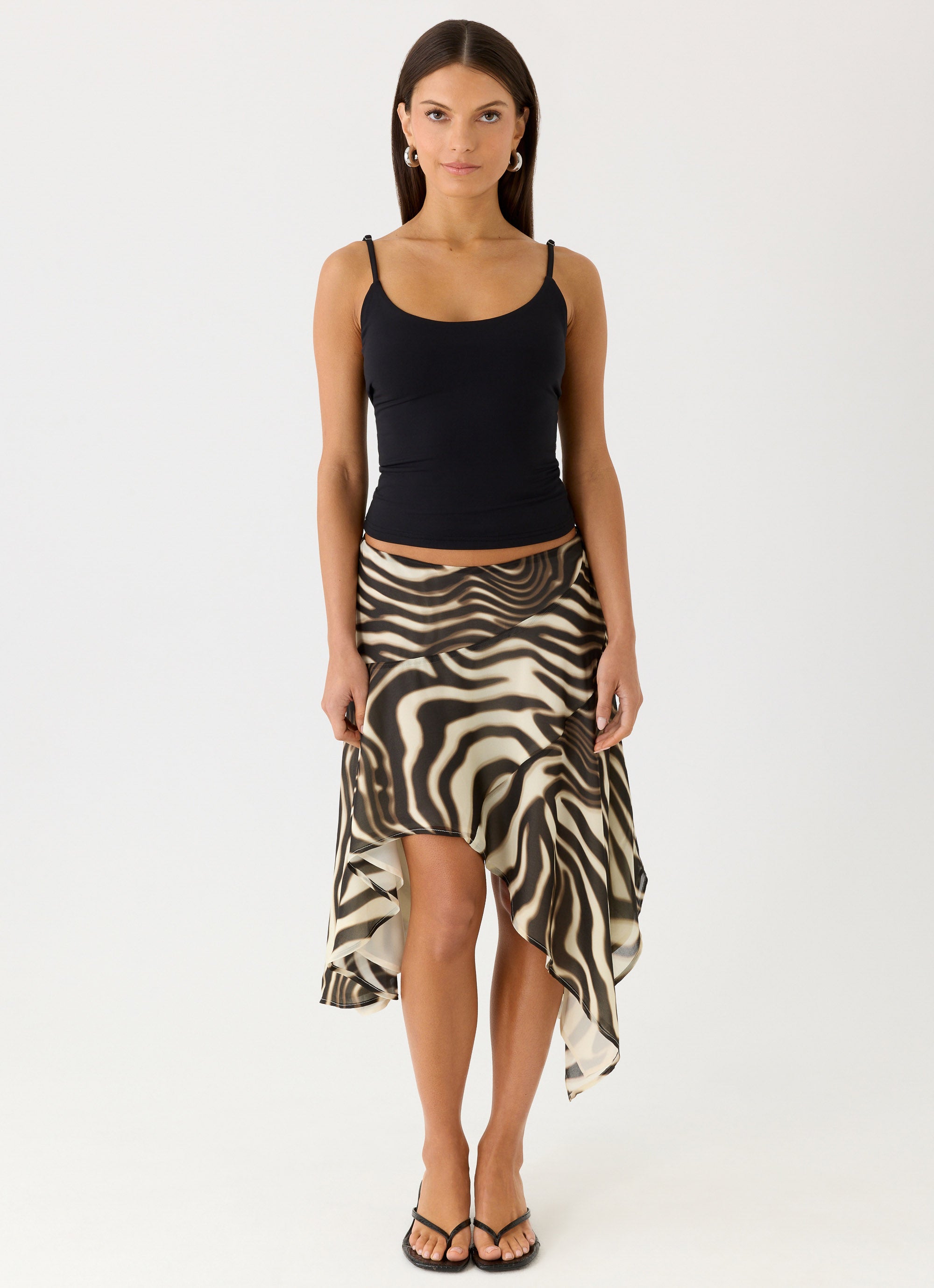 Kia Low Rise Asymmetrical Midi Skirt - Zebra