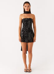 Kiesha Strapless Scarf Mini Dress - Black