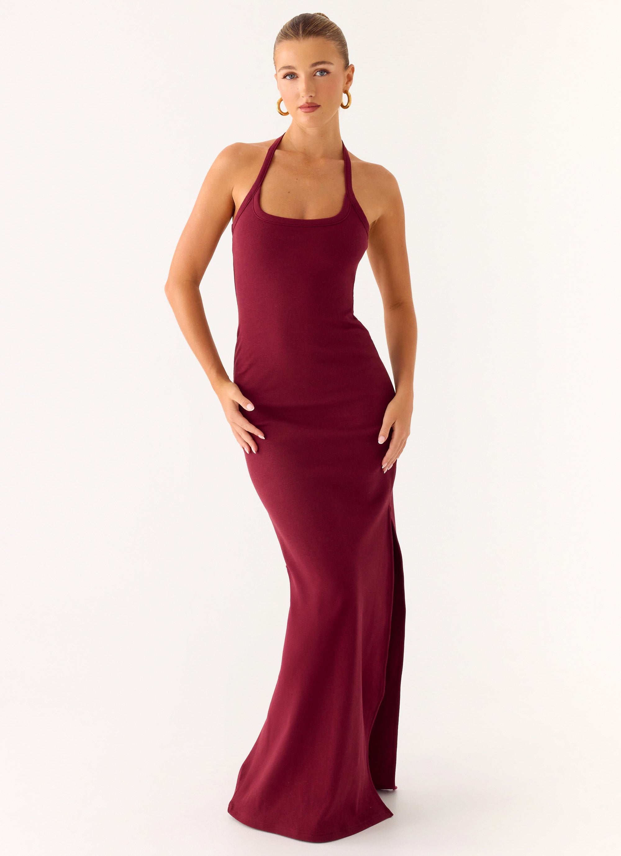 Kill This Love Ribbed Maxi Dress - Dark Cherry